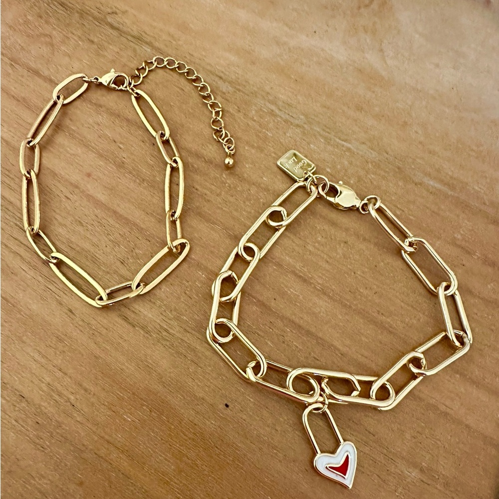 Gold Heart Charm Bracelet Set